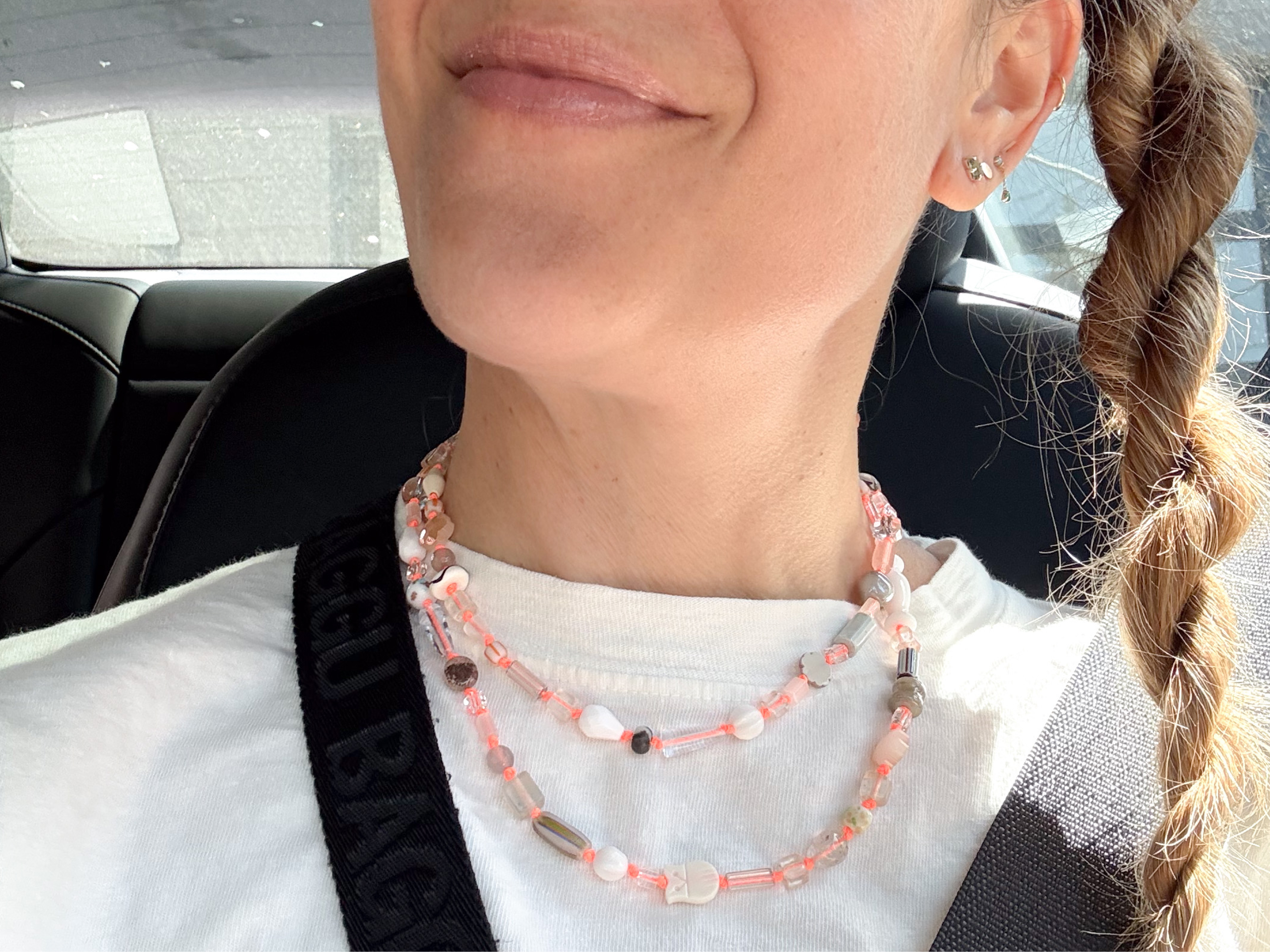 Worn as necklace in car