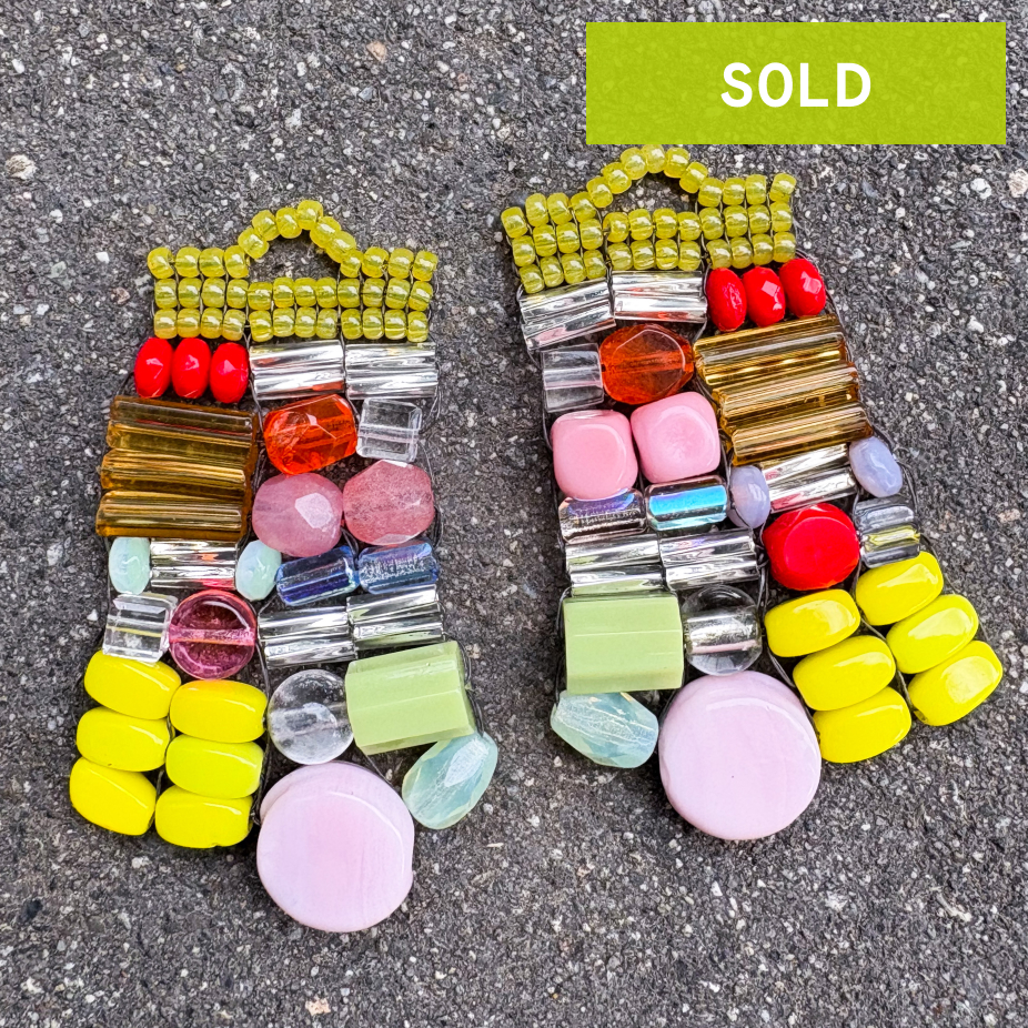 Party earrings 01, yellow green and pink