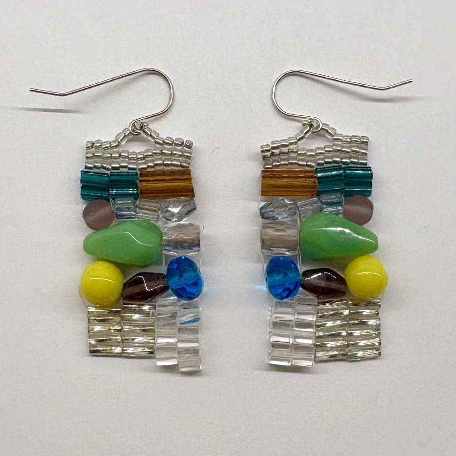 Party earrings 02, silver and multicolor