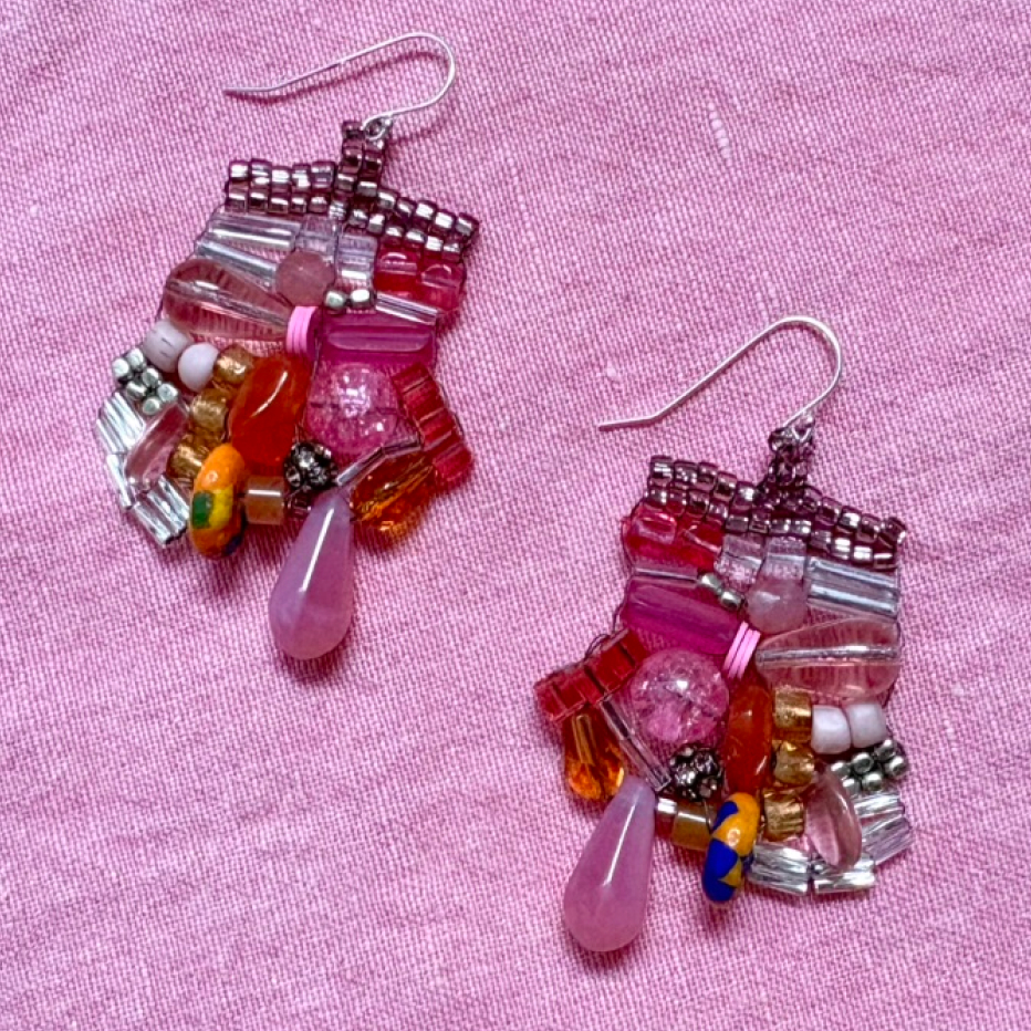 Party earrings 03, pink and orange