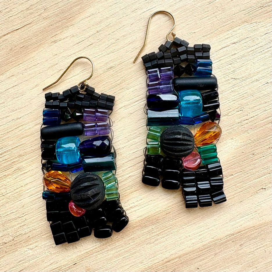 Party earrings 06, black rainbow